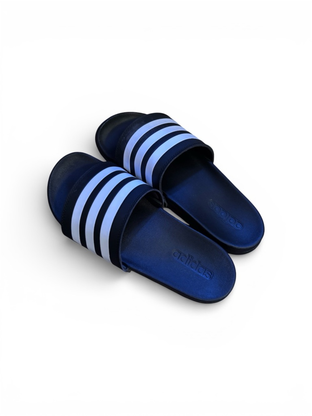 Adidas Black and White Striped Slide Sandals - Picture 2 of 2